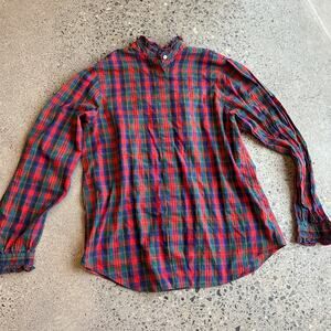 Impressions Women’s Size 12 Top Plaid Red Vintage Ruffle Collar